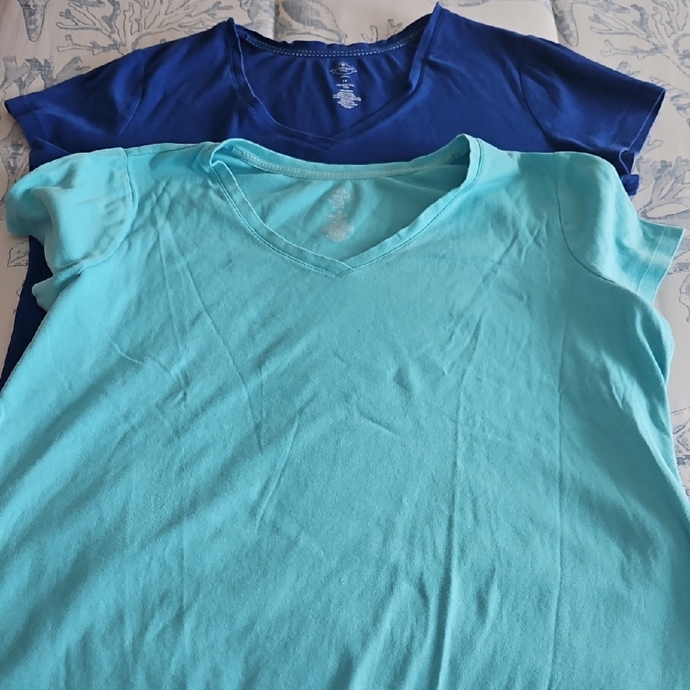 Women's St. John's Bay Blue and Teal T-Shirts Set Of 2